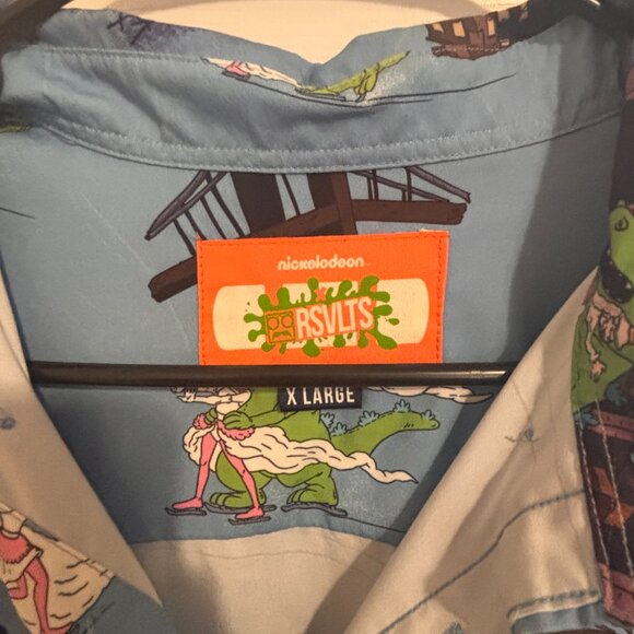 RSVLTS Kunuflex Button Up Shirt Mens Size XL Reptar Rugrats Nickelodeon Blue - Picture 4 of 5